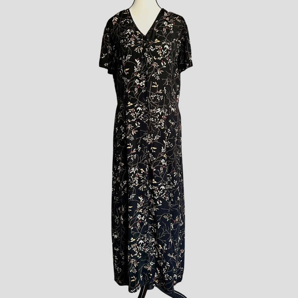 Vintage 90s First Issue Liz Claiborne Floral Rayon Button Front Maxi Dress 12